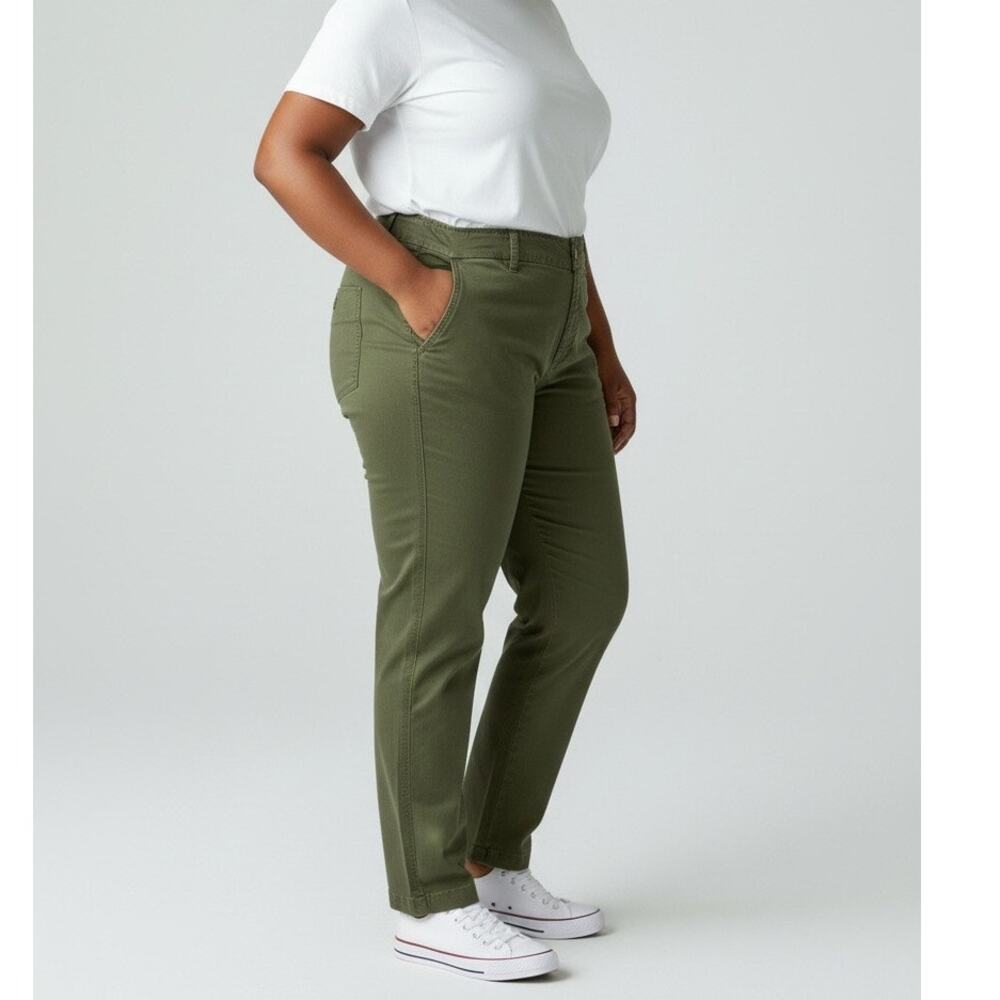 Coldwater Creek Hidden Stretch Waist Chino Pants olive green 16 Petite 13799